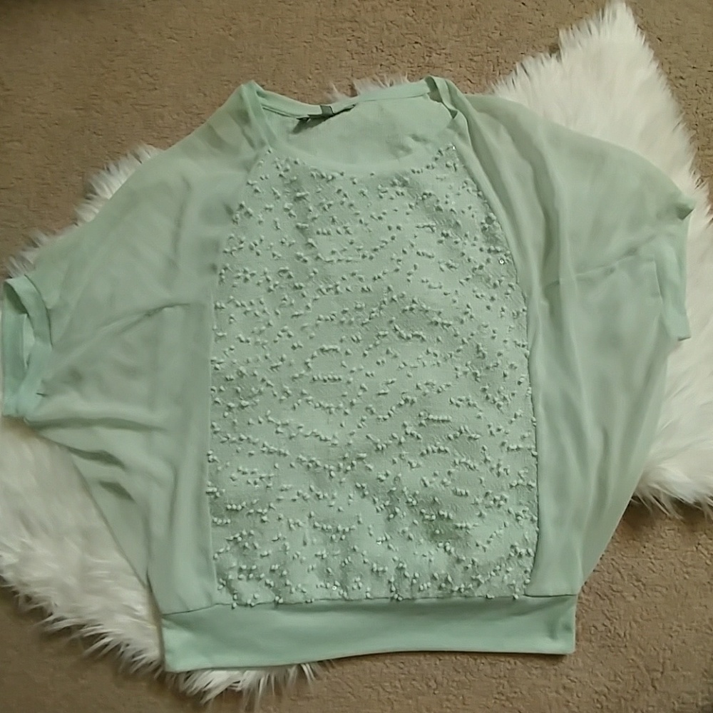 Jennifer Lopez Dolman Sleeve Mint Green Top